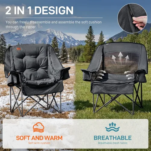 Miniatura 4 de EVER ADVANCED Silla de campamento XL con cojín desmontable, silla de malla para adultos, plegable, de gran tamaño, con bolsillo de malla enfriadora