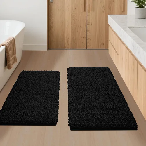 Miniatura 25 de ACCUMTEK - Juego de 2 alfombras de baño de lujo en color beige de 32"x20"+24"x17", alfombras de baño ultra suaves y gruesas absorbentes, alfombra