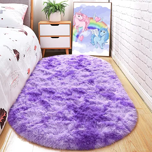 Miniatura 15 de Junovo - Alfombra de felpa ultra suave lavable, antideslizante, ovalada para guardería, dormitorio de niños y decoración del hogar (2x5 pies, gris)