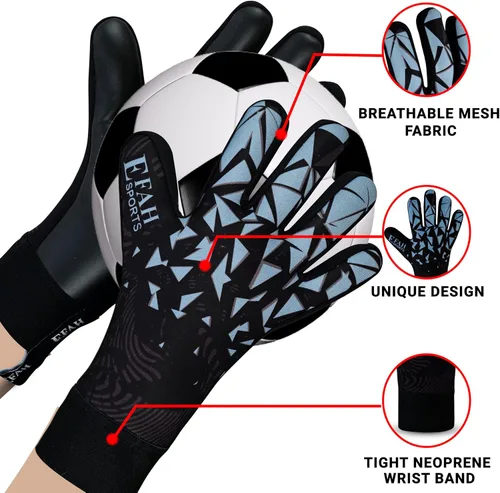 Miniatura 5 de Guantes de portero de fútbol para niños, jóvenes y adultos profesionales con palmas de protección y agarre reforzado Gris