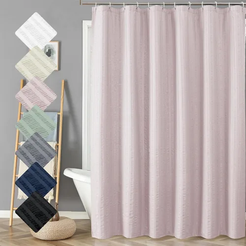 Miniatura 65 de Aiyufeng Moga - Cortina de ducha verde salvia, cortinas de ducha texturizadas en relieve 3D para baño, cortina de baño de tela de poliéster de lujo