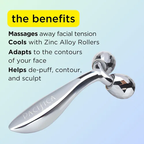 Miniatura 4 de Pacifica Future Youth Rodillo Facial de Acero Inoxidable – Masajeador Facial Dual de Enfriamiento Gua Sha para Esculpir, Contornear y Reducir