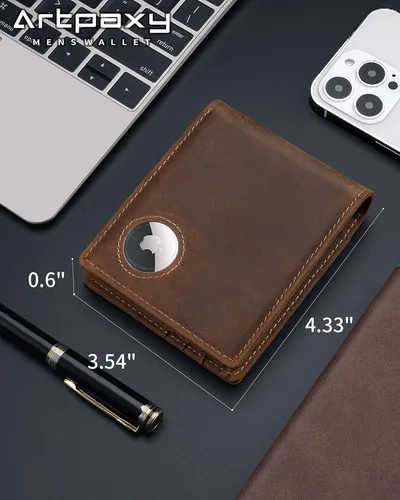 Miniatura 2 de Artpaxy Cartera con soporte AirTag, Café (Crazy Horse Brown), Estilo 4