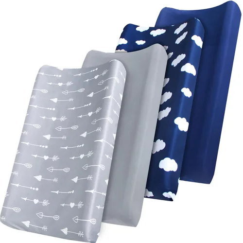 Miniatura 8 de Funda para cambiador, paquete de 4 fundas para cambiador de pañales, sábanas ajustables para cambiador de bebé de 32 x 16 pulgadas, sábanas de cuna