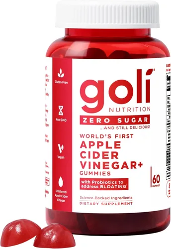 Goli Gomitas de vinagre de sidra de manzana sin azúcar, ACV con vitamina B12 y probióticos, sin alcoholes de azúcar, veganas, aptas para dieta