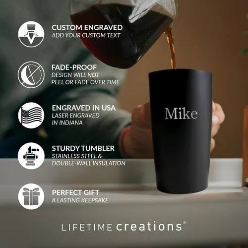 Miniatura 2 de Lifetime Creations Vaso personalizado (negro mate): taza de viaje de café grabada horizontal personalizada con tapa, vaso de café aislado de acero