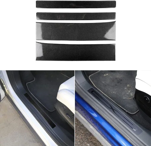 Miniatura 7 de SANRILY 4 piezas para Tesla Model X, protector de umbral de puerta, de fibra de carbono, protector de umbral de puerta de automóvil, protector