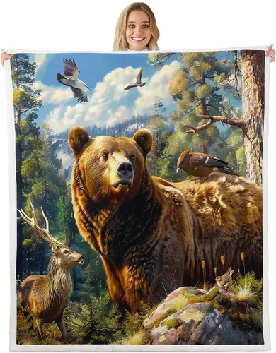 Miniatura 16 de Manta de cama Sherpa con diseño de perro de caza y aves silvestres, manta de franela de forro polar de 40 x 50 pulgadas para sofá, estilo granja