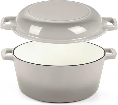 Miniatura 10 de P&P CHEF Olla de horno holandés de 5 cuartos de galón para hornear pan (Rojo), juego de olla y sartén de hierro fundido redondo con tapa 2 en 1
