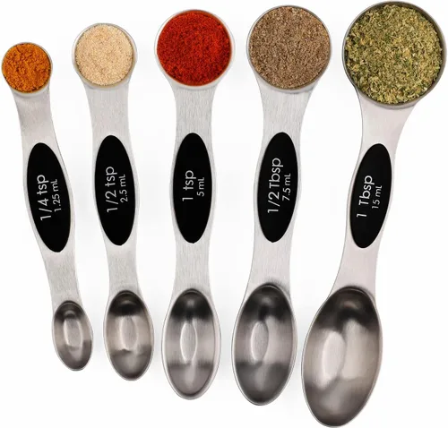 Juego de 6 cucharas medidoras magnéticas de acero inoxidable apilables de doble cara y cucharada para medir ingredientes secos y líquidos