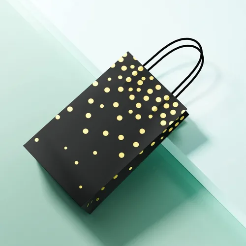 Miniatura 5 de ECOHOLA Bolsas de regalo de papel de aluminio negro y dorado con asas negras, 25 piezas de lunares metálicos dorados para regalos, minoristas