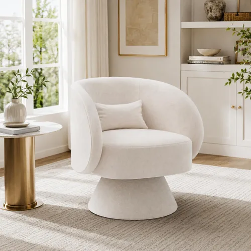 Silla Giratoria de Barril, Sillas Giratorias de Acento Tapizadas para Acurrucarse para Sala de Estar, Cómodo Sillón Giratorio Redondo Pequeño y