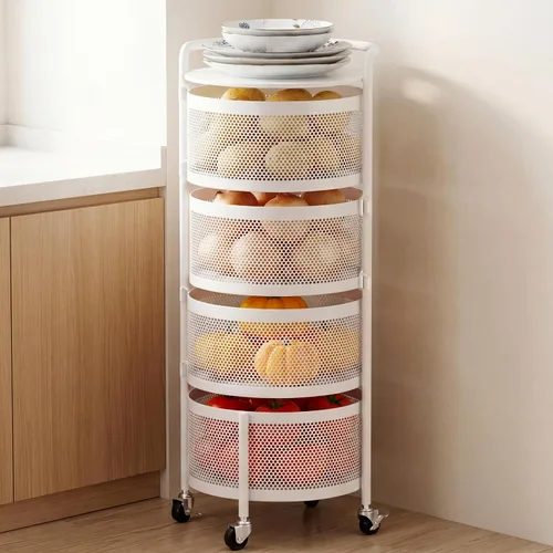 Miniatura 13 de JAQ Canasta giratoria de frutas, de metal resistente, almacenamiento multinivel de cocina, no requiere montaje, con ruedas, para frutas, verduras
