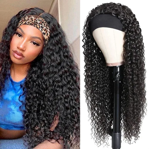 Miniatura 48 de Peluca de cabello humano con diadema de ondas profundas, sin pegamento, pelucas de cabello rizado sin encaje frontal, pelucas de cabello humano