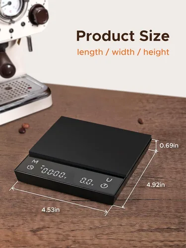 Miniatura 5 de Báscula de café con sincronización automática, báscula de espresso recargable con temporizador, relaciones y pantalla de caudal, 3 modos, grado