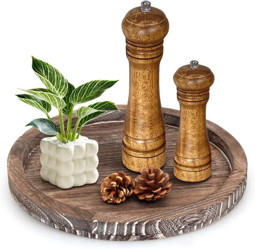 Miniatura 14 de Bandeja decorativa redonda para mesa de café, mesa de comedor, encimera, pequeñas bandejas de servir de madera, decoración de cocina de granja
