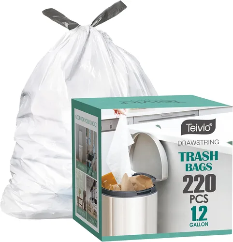 Miniatura 8 de Bolsas de basura con cordón de Teivio, 1.6 galones, 120 unidades, bolsas de basura resistentes, tamaño mediano, para papeleras de cocina y baño