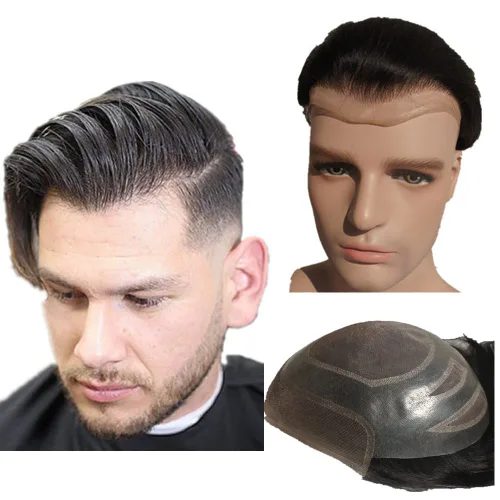 N.L.W.- Peluquín para hombres, piezas de pelo para hombre Sistema europeo de reemplazo de cabello humano virgen para hombres, pieza de cabello para