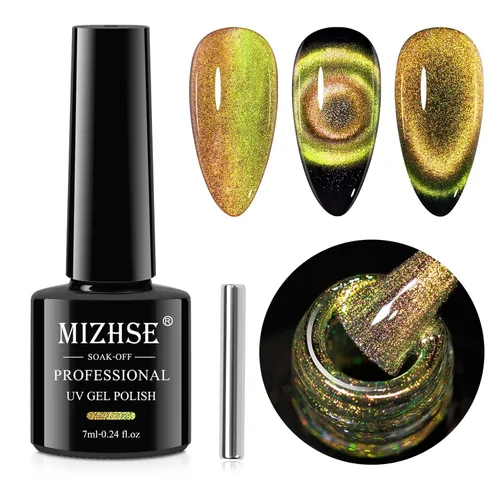Miniatura 11 de MIZHSE Esmalte de uñas en gel 9D de ojo de gato, esmalte en gel magnético plateado con barra magnética, efecto galaxia mágico con destellos y brillo