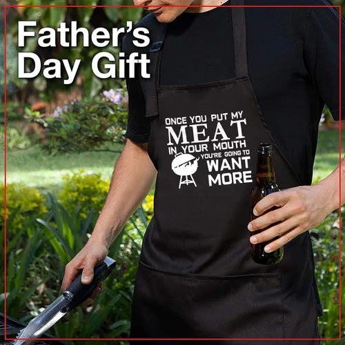 Miniatura 7 de Divertido delantal de parrilla para hombres, Once You Put My Meat - Talla única para todos - Delantal de cocina de chef con tres bolsillos grandes