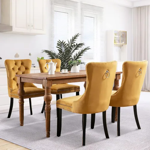 Miniatura 173 de SoarFlash Juego de 2 sillas de comedor de tela de lino, sillas de comedor tapizadas con ribete de cabeza de clavo y patas de madera de color claro