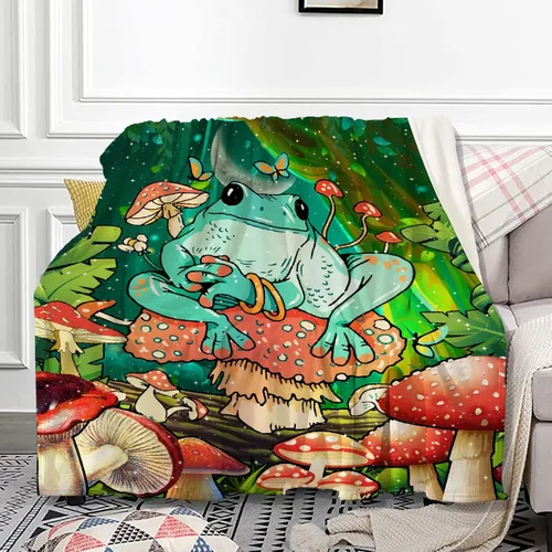 Miniatura 8 de Anuruddha Manta personalizada con nombre, manta de franela con nombre personalizado de rana floral, esponjosa, acogedora, manta de hongo y rana