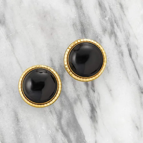 Miniatura 3 de Ross-Simons - Aretes de ónix negro de 0.472in en oro amarillo de 14 quilates