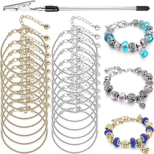 Miniatura 11 de ZYEHXED 20 piezas Cadena de serpiente con dije Pulsera con ayudante de pulsera Cadenas de serpiente ajustables con extensor de cierre de langosta 20