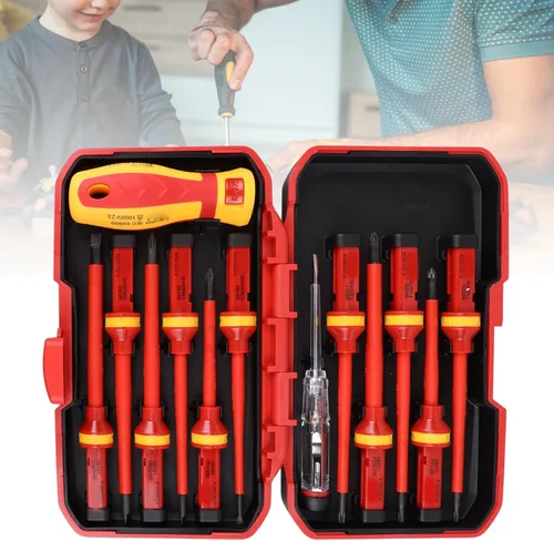 Miniatura 6 de Juego de destornilladores aislados, 1000 V profesional aislado electricista con cuchillas intercambiables, 13 piezas de destornillador magnético
