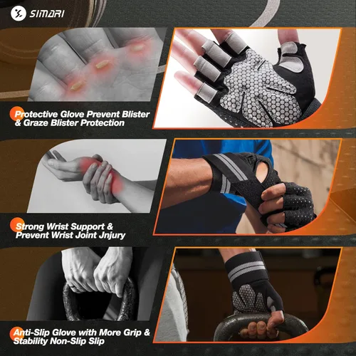 Miniatura 4 de SIMARI Guantes de entrenamiento transpirables para hombres y mujeres, guantes acolchados para levantamiento de pesas con soporte para muñecas