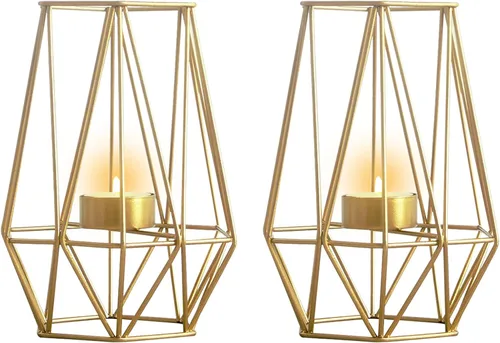 Miniatura 11 de Nuptio 2 portavelas negro para sala de estar, soporte geométrico hexagonal para velas de té, decoración de mesa de boda, portavelas votivo