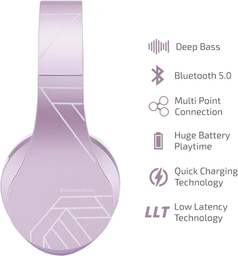 Miniatura 4 de PowerLocus Auriculares Bluetooth sobre la oreja, auriculares inalámbricos con micrófono, auriculares plegables, orejeras de espuma viscoelástica