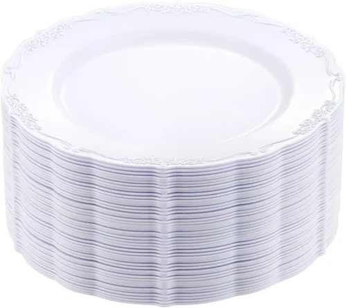 Miniatura 23 de DaYammi 60 piezas de platos de plástico transparente dorado elegantes platos desechables transparentes resistentes premium de 10.25 pulgadas