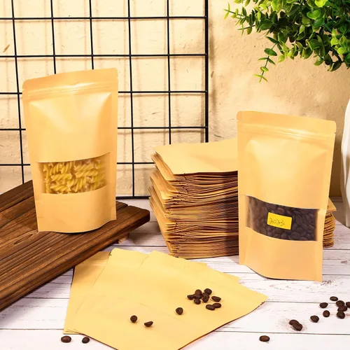 Miniatura 7 de Ctosree 300 bolsas de papel kraft con ventana de 5 x 8 pulgadas, bolsas de papel resellables con cremallera para almacenamiento de alimentos, bolsas