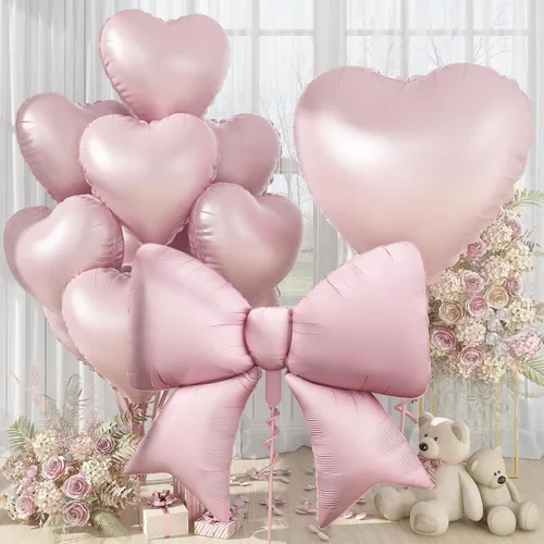 Miniatura 12 de Globos de Corazón Beige Neutro de 30", Globos de Papel de Aluminio con Lazo Grande, 10 Piezas de Globos Gigantes de Lazo Crema de 38" con Juego