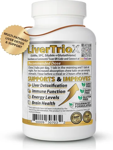 Miniatura 3 de LiverTrioX - Suplemento antioxidante integral para el hígado, tabletas masticables de suplemento hepático con el mismo, glutatión, silibina