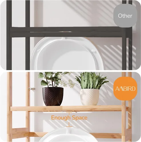 Miniatura 6 de AMBIRD Almacenamiento sobre el inodoro, organizador de baño de 3 niveles sobre el inodoro con estantes de bambú resistentes, estante de inodoro