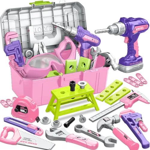 Miniatura 8 de Set de herramientas para niños 46 piezas, regalos de Navidad y cumpleaños para niños de 3, 4, 5, 6, 7, 8 años, juego de herramientas portátil