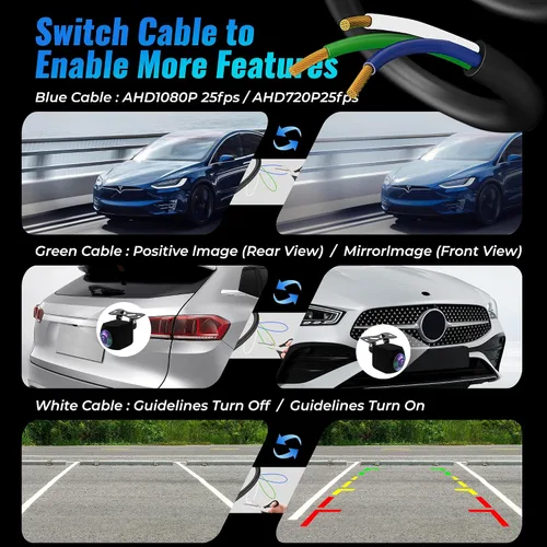 Miniatura 7 de AHD 1080P Cámara de respaldo de vehículo para automóvil, cámaras de visión trasera inversa giratoria de 360°, visión nocturna, IP69K, impermeable