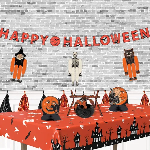 Miniatura 4 de Beistle Mantel de casa embrujada, 54 x 108 pulgadas, 2 piezas, mantel de plástico, mantel rectangular, mantel de Halloween, mantel de vacaciones