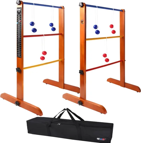 GSE Games & Sports Expert Juego de escalera de madera maciza prémium con bolas de escalera y estuche de transporte para patio trasero al aire libre