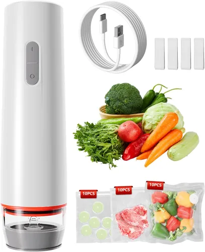 Sellador al vacío para alimentos con 30 bolsas de vacío reutilizables, 6 veces bloqueo de frescura, máquina selladora al vacío portátil inalámbrica