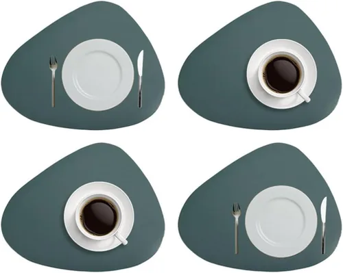 Miniatura 13 de Juego de 4 manteles individuales de cuero negro, manteles individuales para cena de boda, se puede limpiar y lavar, mantel individual antideslizante