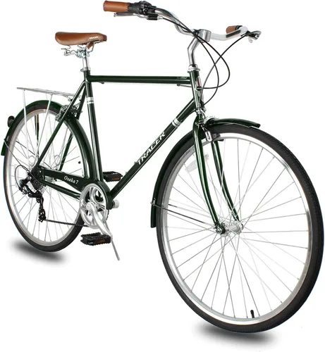 Miniatura 30 de Tracer Osaka - Bicicletas híbridas, marco de acero, Shimano Nexus Inter 3/7 velocidades, agarre marrón asiento marrón, bicicleta de carretera, Rojo