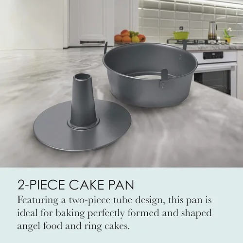 Miniatura 2 de Chicago Metallic Molde para Pastel Angel Food con Pies de Enfriamiento, Molde de Tubo Antiadherente de 2 Piezas, Acero al Carbono de 9.5 Pulgadas