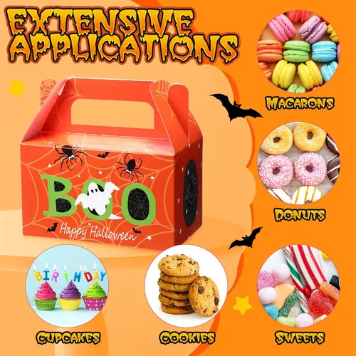 Miniatura 5 de ReliThick Paquete de 80 cajas de golosinas de Halloween con bolsas de celofán, cajas de dulces de galletas para golosinas de fantasma, bolsa