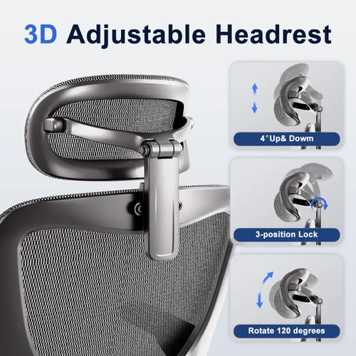 Miniatura 10 de marrap Silla de oficina ergonómica, cojín de asiento de malla con reposabrazos 3D y reposacabezas 3D, soporte lumbar ajustable con función