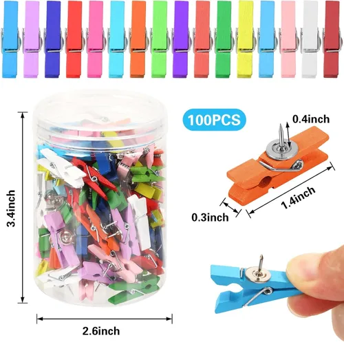Miniatura 2 de SANNIX 100 clips de madera con tachuelas para el pulgar para tablón de anuncios, decoraciones de tablero de corcho y escuela, oficina, manualidades