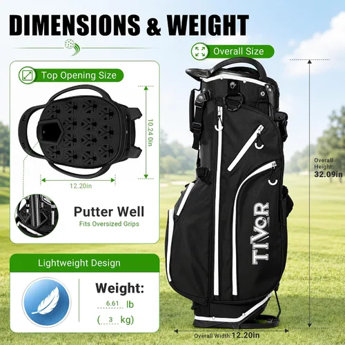 Miniatura 6 de 14 Way Golf Stand Bag for Men & Women, Lightweight Silent Hybrid Golf Bag with Club Lock Top, Oversized Putter Well, 8 Pockets, USB Port & Rain