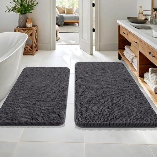 Miniatura 186 de OLANLY Juego de alfombras de baño de 2 piezas, alfombras de baño de chenilla suave y absorbente y alfombra de contorno en forma de U para inodoro